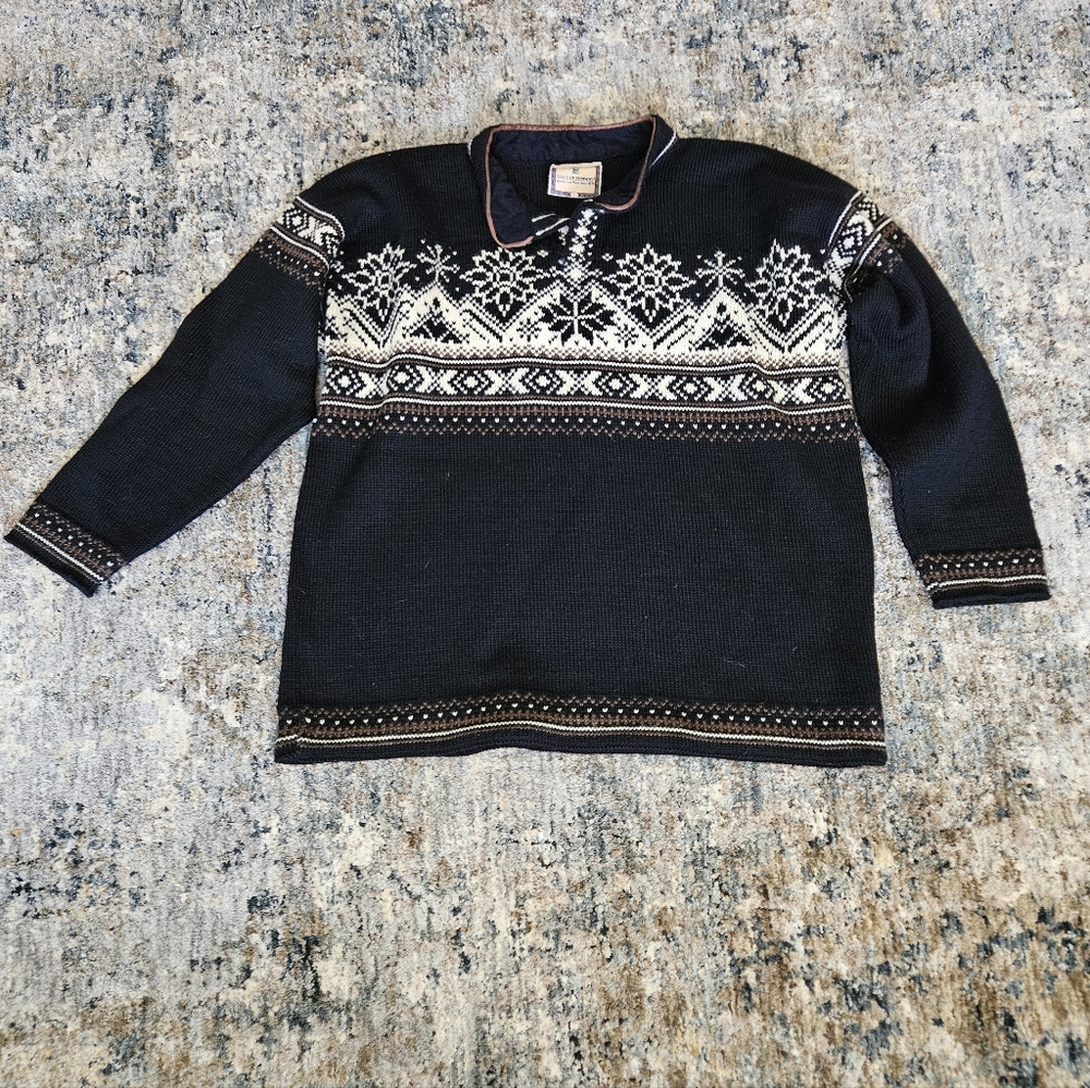 DALE OF NORWAY St. Anton Black Fair Isle Wool Knit Ski Sweater Size L